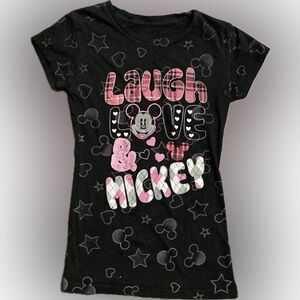 Vintage Disney Tee with Pink & White 'Laugh Love & Mickey' Graphic Size S